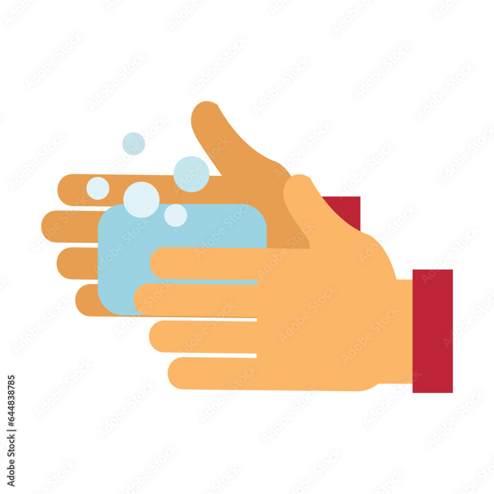 Man holding bar of soap in hands. Person washing palms. Multicolored flat vector icon representing hand gestures and actions concept isolated on white background