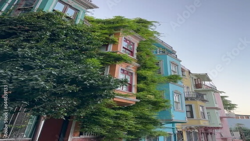 Istanbul, Turkey - August 30, 2023: Balat  with colored houses. Jewish quarter of Istanbul - Turkey. photo