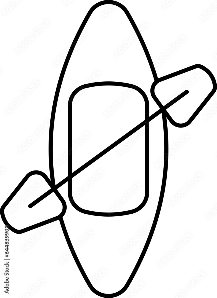 Kayak With Paddle Icon In Black Outline. Kayak With Paddle Icon In Black Outline.