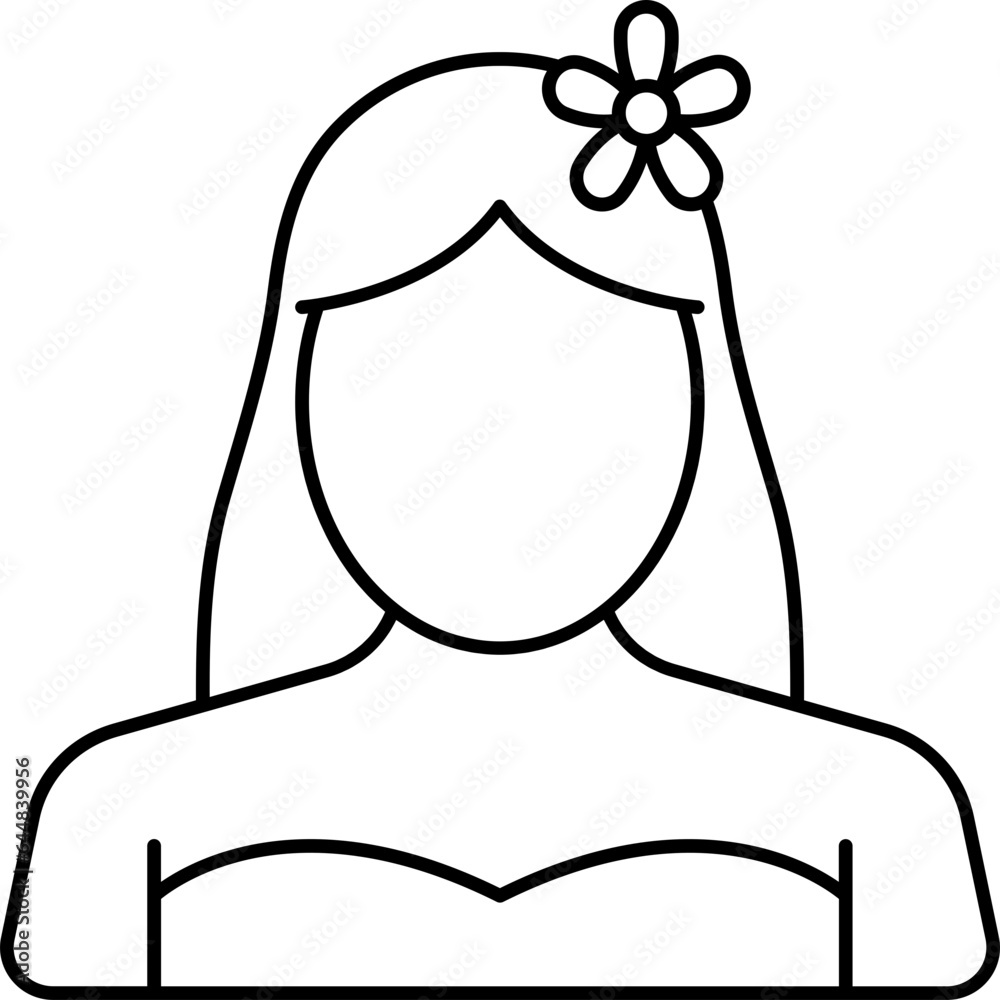 Black Line Art Illustration Of Flower In Smart Woman Hair Icon. Black Line Art Illustration Of Flower In Smart Woman Hair Icon.