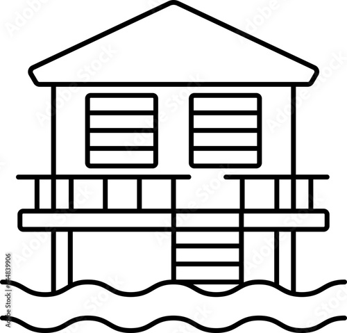Stilt House Icon In Black Line Art.