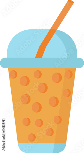 Tea Bubble Glass With Straw Icon In Orange And Blue Color.