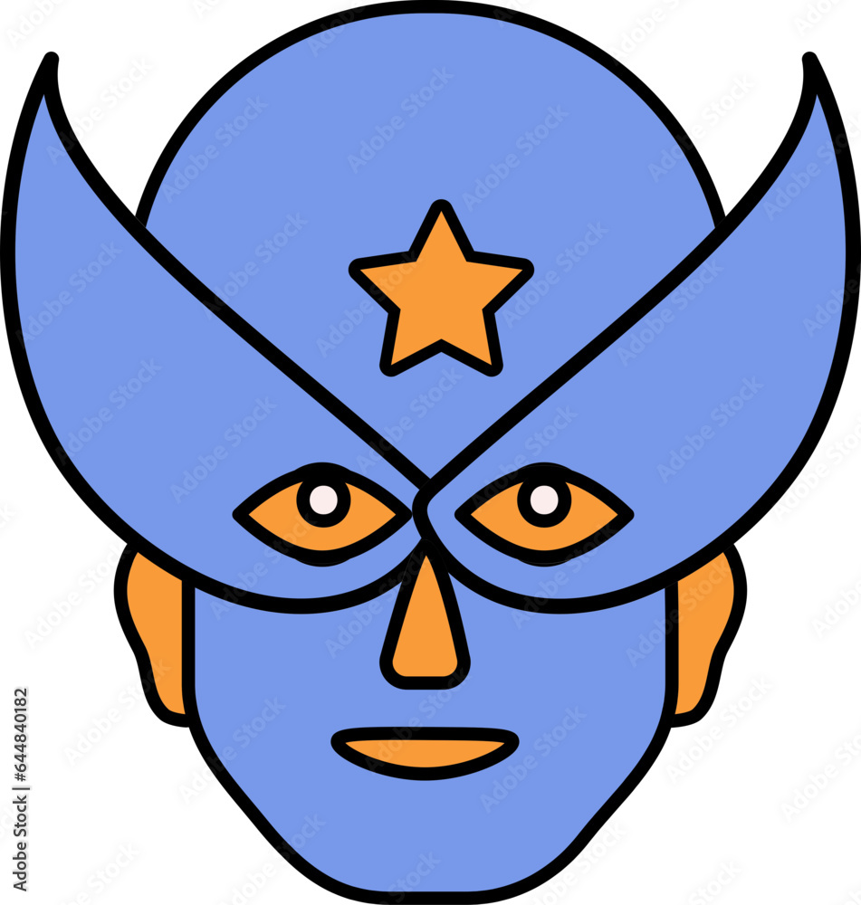 Orange And Blue Superhero Face Icon Or Symbol.