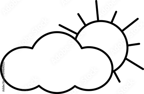 Sun Behind Cloud Icon In Linear Style.