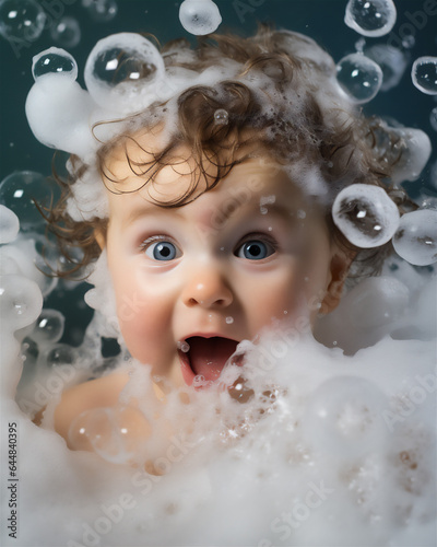 adorable baby enjoying bubble bath on international bubble bath day