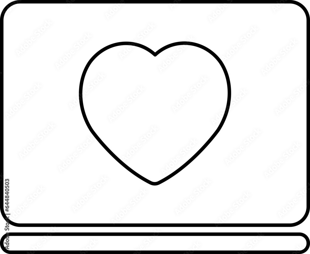 Heart On Desktop Icon In Black Outline. Heart On Desktop Icon In Black Outline.