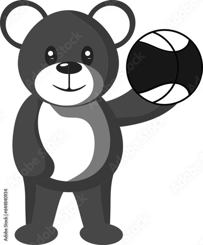 Fototapeta Naklejka Na Ścianę i Meble -  Black And White Illustration Of Teddy Bear Holding Basketball Icon.