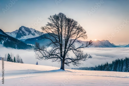 winter landscape with trees generated Ai. © Abdul