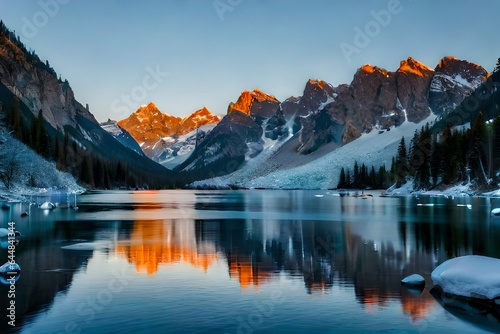 reflection of mountains in the lake generated Ai. © Abdul