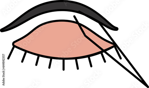 Closed Eyes With Tweezers Icon In Red And Gray Color.