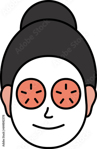 Flat Style Female Facial Mask With Cucumber Icon.