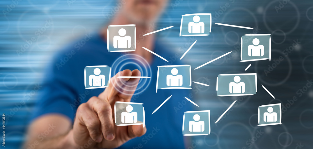 Man touching a social media network Man touching a social media network