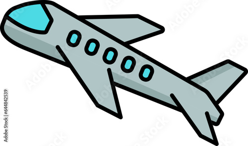 Fly Airplane Flat Icon In Blue And Grey Color.