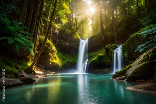 waterfall in the forest generated Ai. © Abdul
