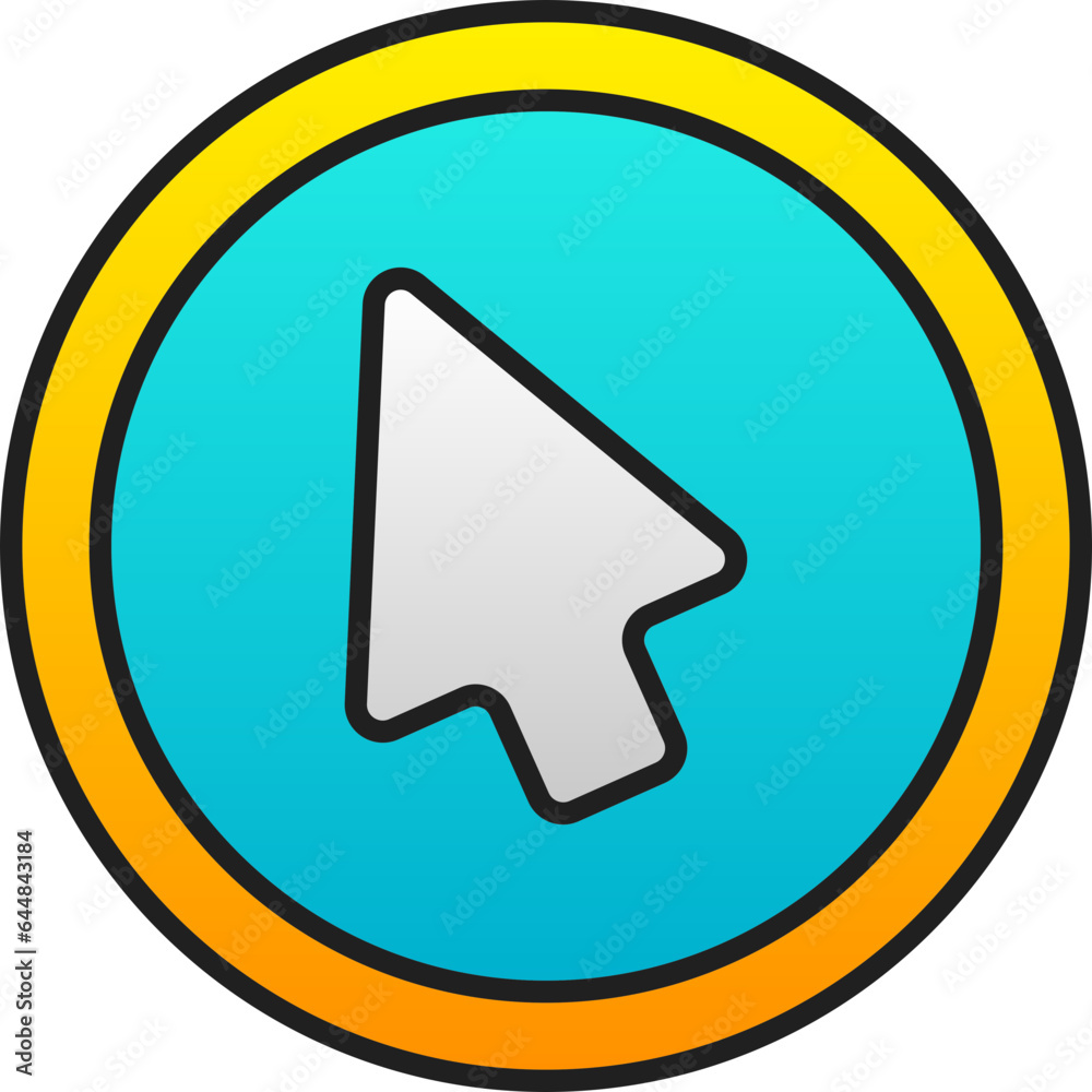 Cursor Arrow On Circle Gradient Blue And Yellow Icon. Cursor Arrow On Circle Gradient Blue And Yellow Icon.