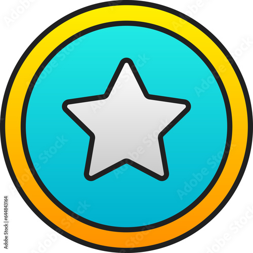 Flat Style Star On Yellow And Blue Round Icon.