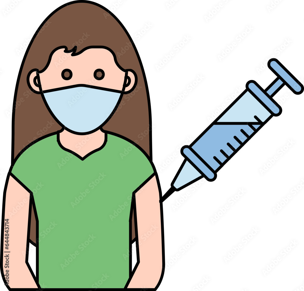 Flat Style Woman Vaccination Icon In Blue And Green Color. Flat Style Woman Vaccination Icon In Blue And Green Color.