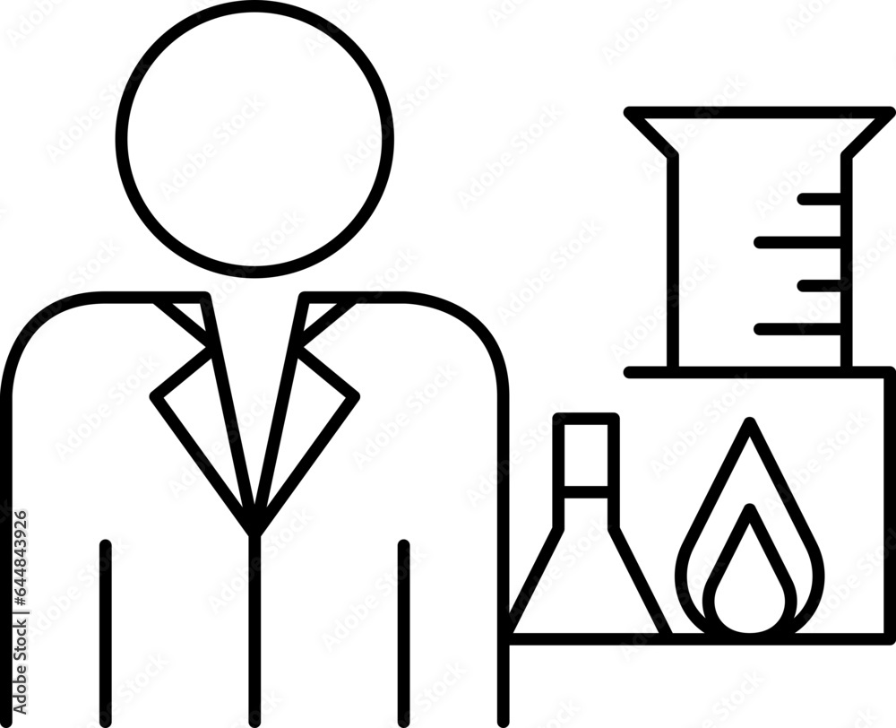 Scientist With Chemical Test Tube Icon In Line Art. Scientist With Chemical Test Tube Icon In Line Art.