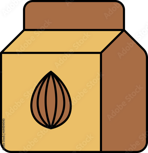 Almond Package Bag Icon In Yellow And Brown Color.