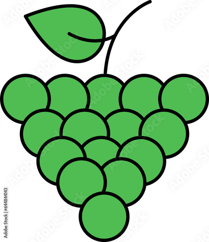 Grapes with Leaf Green Icon In Flat Style.