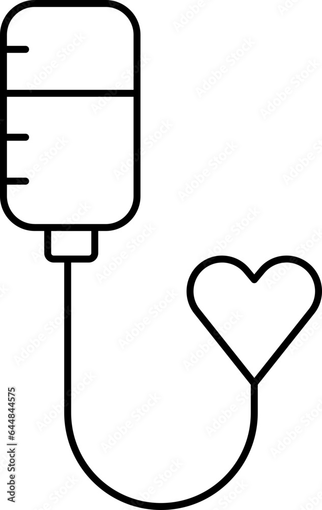 IV Bag With Heart For Blood Donation Icon In Black Stroke. IV Bag With Heart For Blood Donation Icon In Black Stroke.