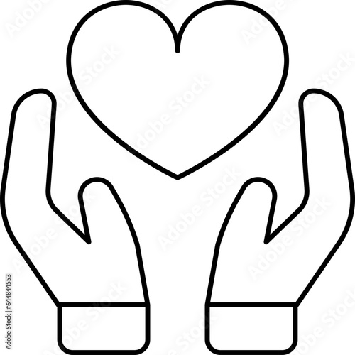 Heart Holding Hands Icon In Black Stroke.