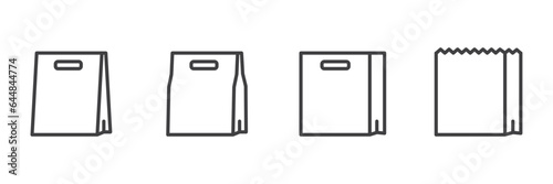 Set of paper bag icon. paperbag vector illustration, Fast food bag, packaging bag vector design, fast food packaging bags, Paper bag icon for web design handbag and paper market pack outline icon set.