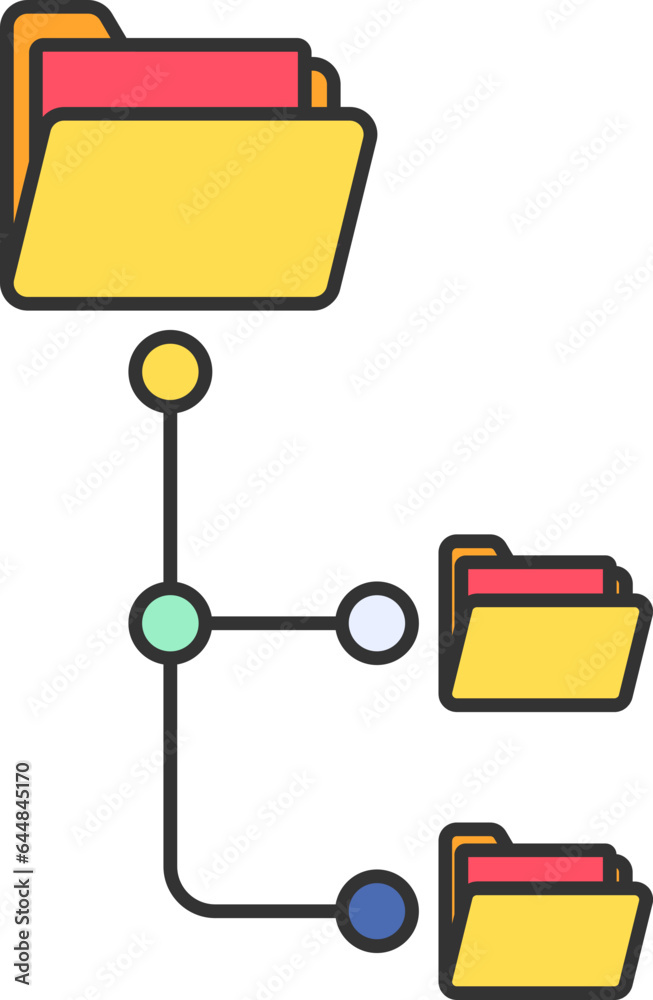 Colorful Connected Folder Icon In Flat Style.