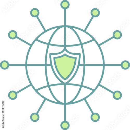 Green And White Color Global Networking With Shield Icon.