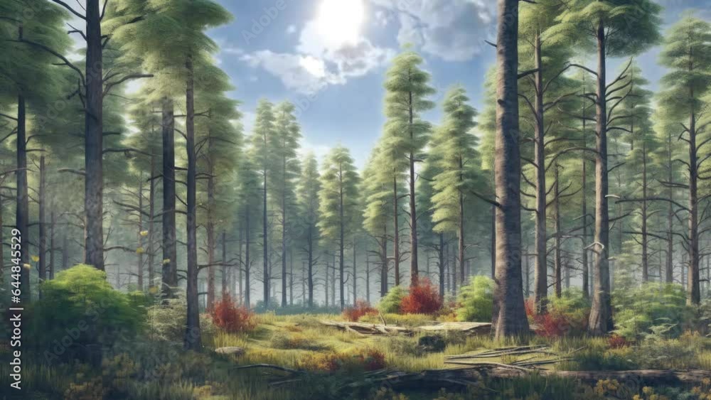 autumn forest in the morning. seamless looping time-lapse virtual video animation background.