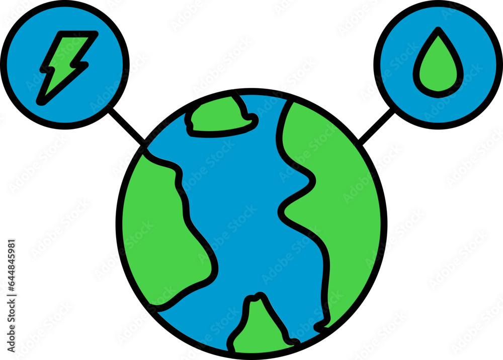 Green And Blue Energy And Water In Earth Icon.