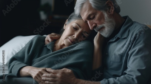 Waist up portrait of old happy man and woman remembering sweet