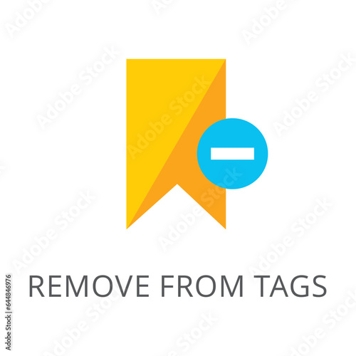 Yellow bookmark with minus sign isolated on white. Colored flat vector icon of removing unnecessary title information from text symbol. Computer and mobile devices interface concept