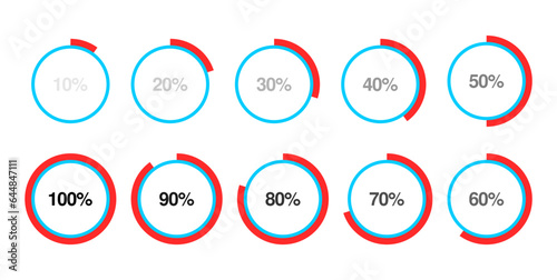 Percent, percentage circle. 10%,20%, 30%,40%,60%,50%,70%,80%,90%,100% vector element design illustration set or collection.