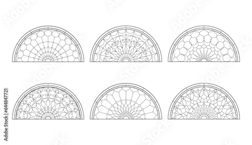 Glass church windows. Catholic black and white semicircles.