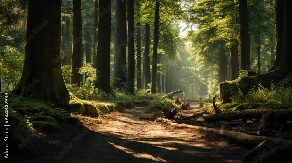 Obraz premium The path in the middle of the forest, AI generated Image