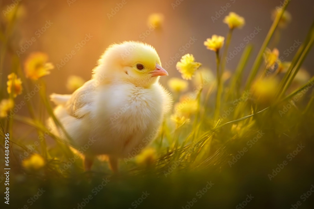 Little chicken chick in the grass