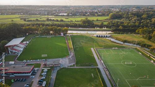 A bird's eye view of the soccer field.