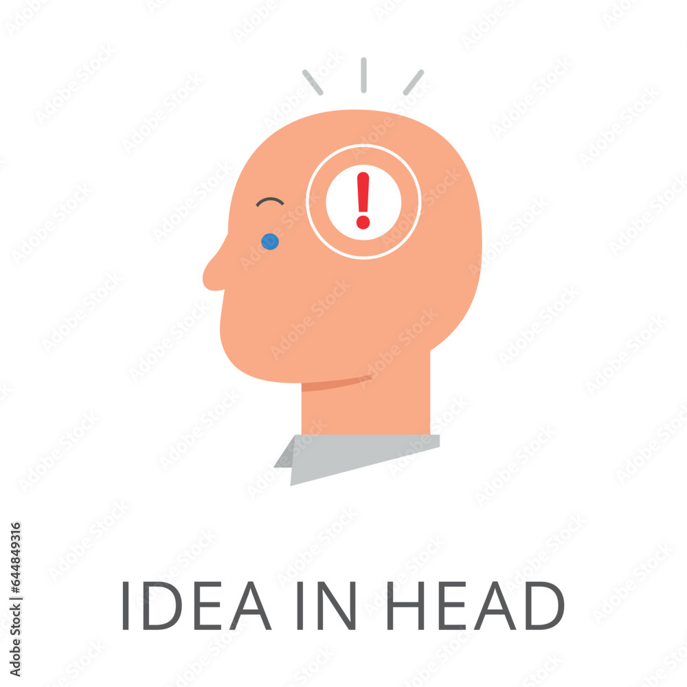 Side view of man head with idea flat vector icon. Cartoon drawing or illustration of symbol for idea on white background. Innovation, brainstorm concept Side view of man head with idea flat vector icon. Cartoon drawing or illustration of symbol for idea on white background. Innovation, brainstorm concept