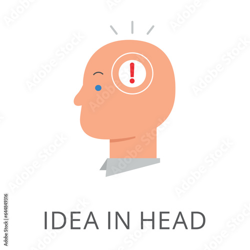 Side view of man head with idea flat vector icon. Cartoon drawing or illustration of symbol for idea on white background. Innovation, brainstorm concept