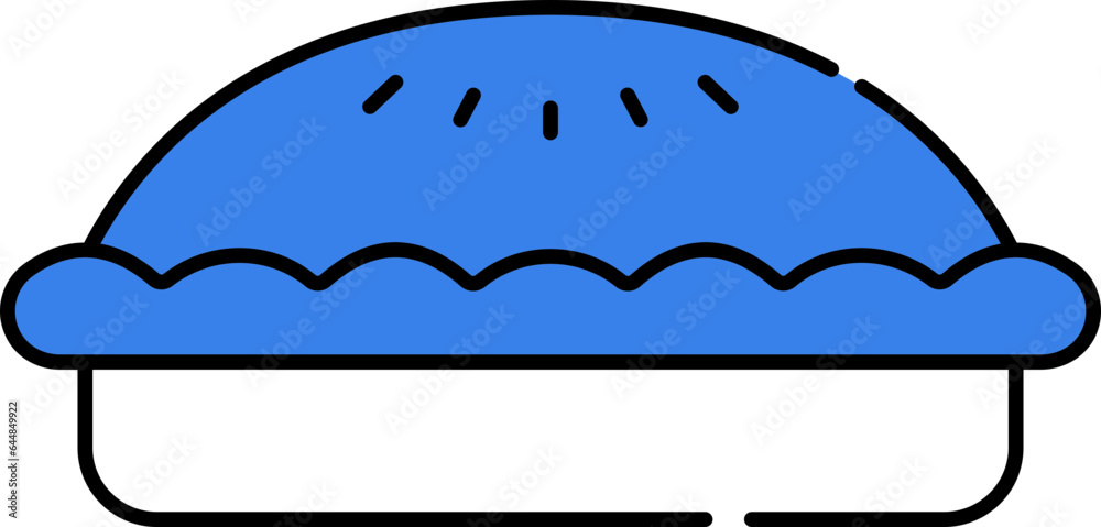 Blue And White Illustration Of Pie Cake Flat Icon. Blue And White Illustration Of Pie Cake Flat Icon.