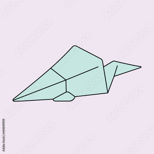 Vector graphic illustration of a green paper airplane on a pink background.