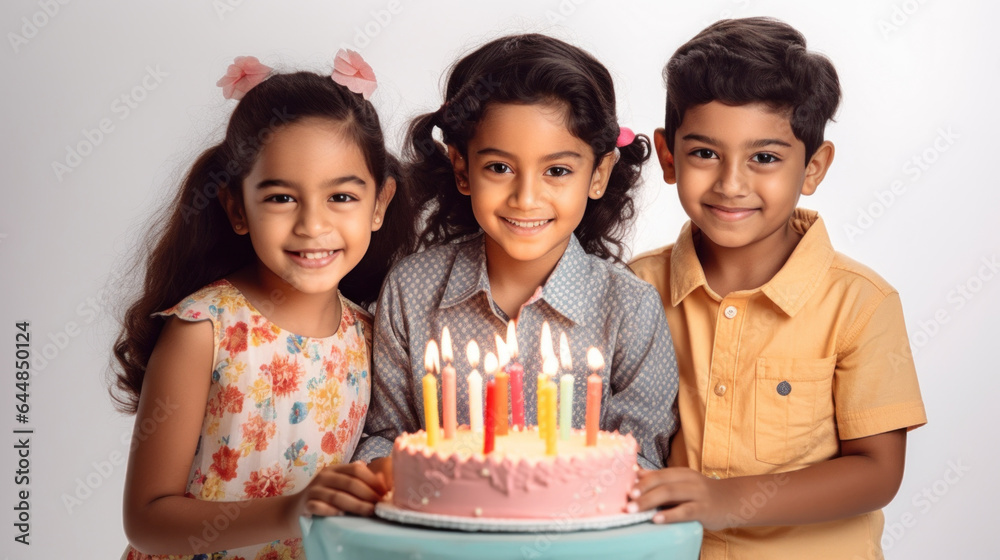 Kids enjoy birthday cake together. Generative AI Kids enjoy birthday cake together. Generative AI