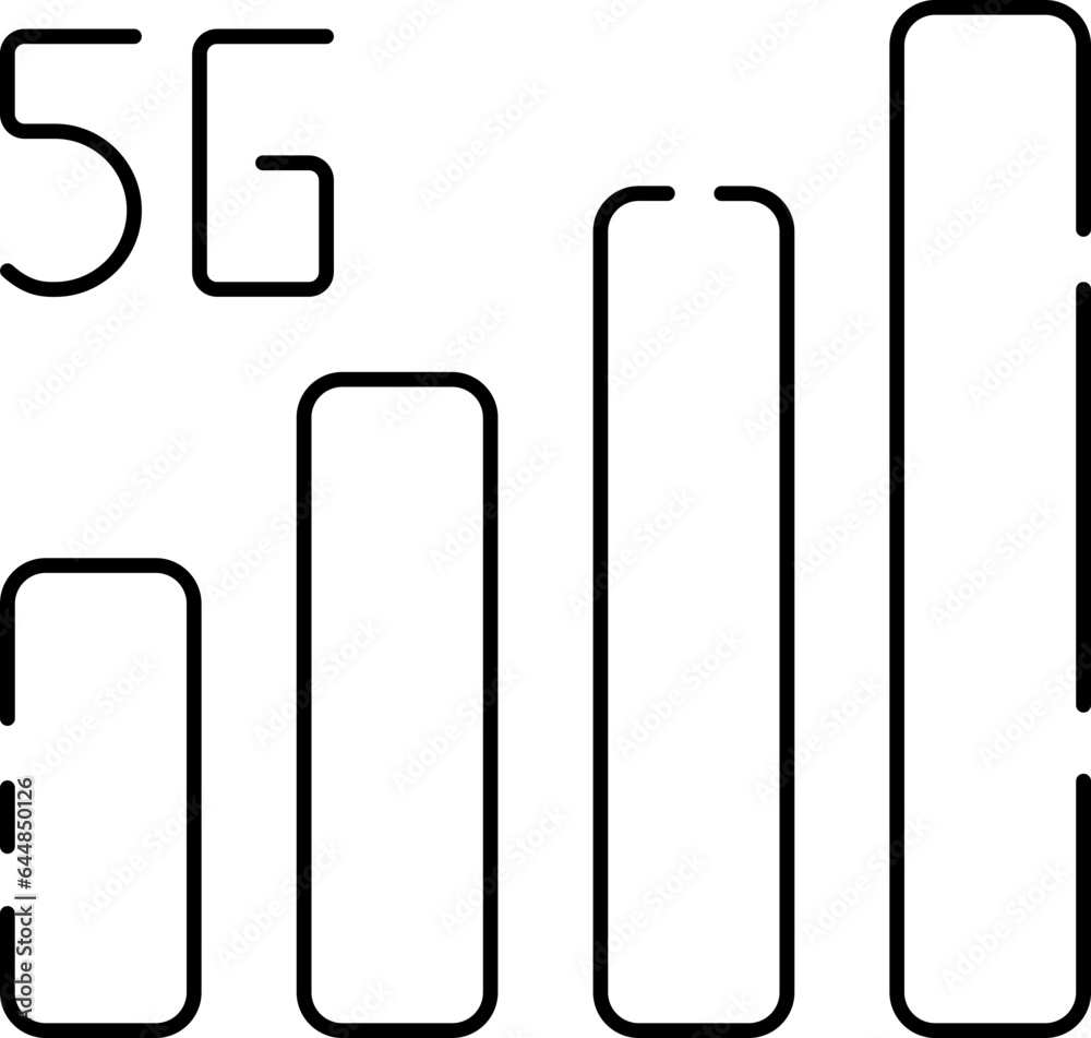 Black Outline Illustration Of 5G Bar Graph Icon. Black Outline Illustration Of 5G Bar Graph Icon.