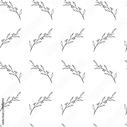 Seamless pattern of black and white branches on a white background.