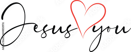 Jesus loves you red heart. Jesus loves you handwritten text. Christian quote black text. 