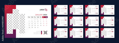 Desk Calendar Template 2024, Template for annual calendar 2024, Desk calendar calendar in a minimalist style