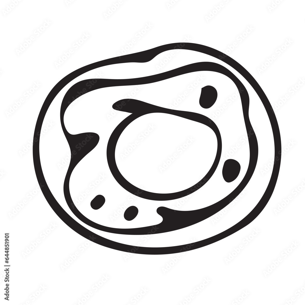 Vector black and white graphic doodle illustration of a donut on a white background. Vector black and white graphic doodle illustration of a donut on a white background.