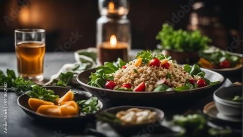 photography of a tasty bulgur salad, food photography, ai generated