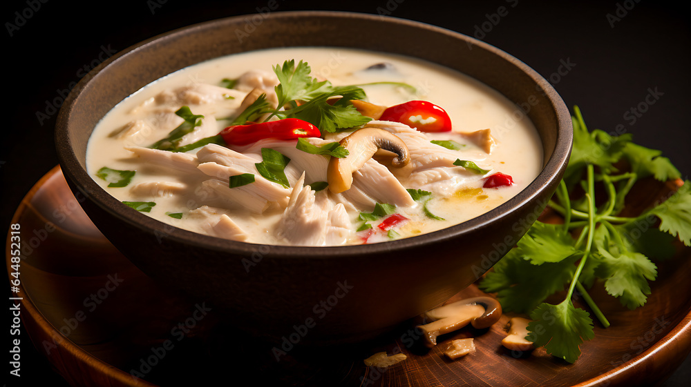 Close up Thai traditional dish, Tom Kha Kai food.